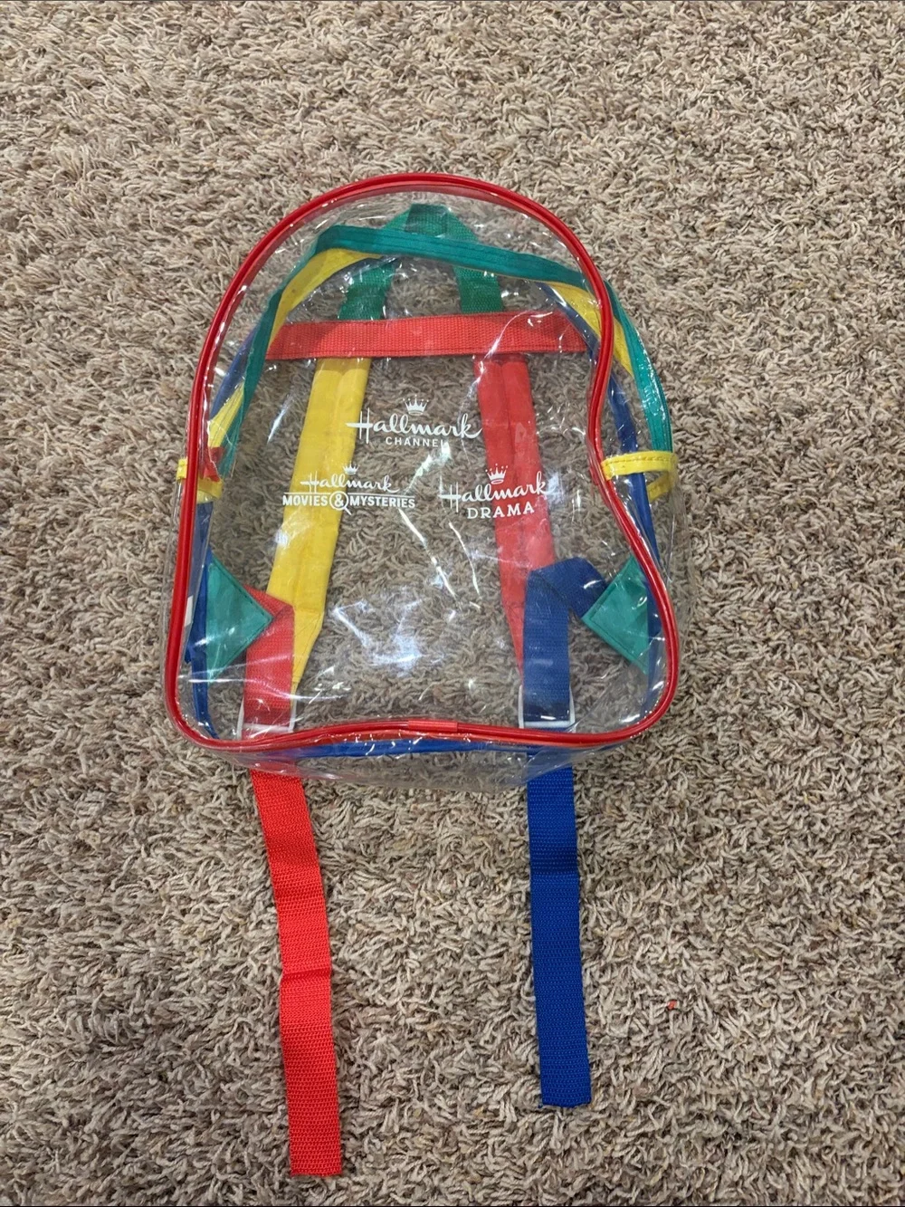 Hallmark Clear Kids Backpack with Red, Yellow, Blue & Green Trim